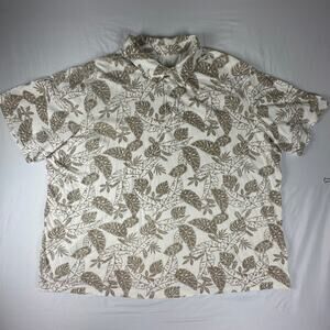 KingSize 4XL Tall Hawaiian Camp Shirt Tropical Leaf Beige